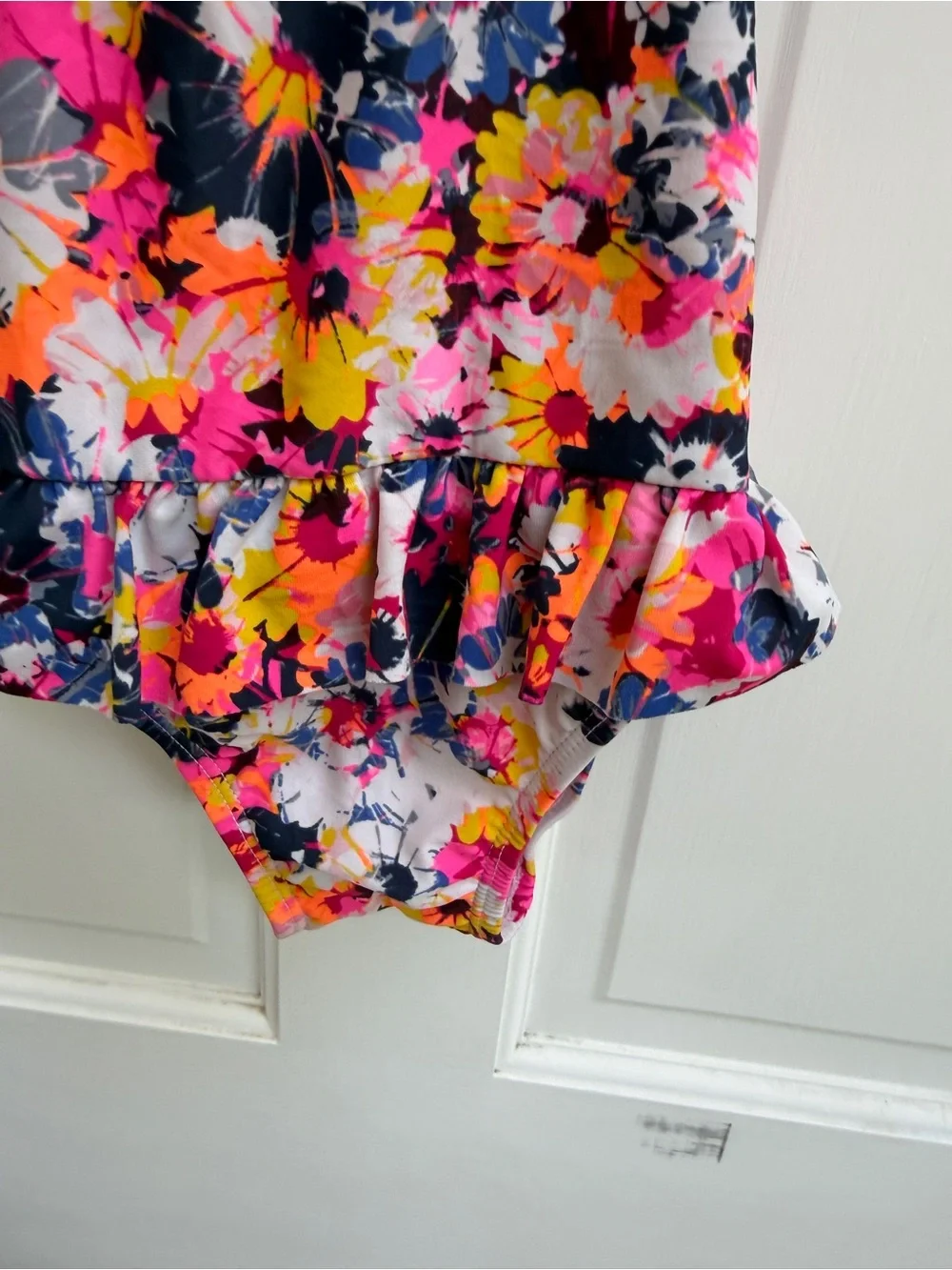 Baby GAP Girls' 4 Floral Ruffle One-Piece Swimsuit Navy Pink Yellow Bathingsuit